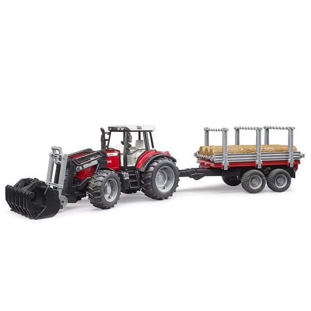 BRUDER traktorius Massey Ferguson 7480 su priekiniu krautuvu ir priekaba 02046