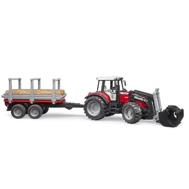 BRUDER traktorius Massey Ferguson 7480 su priekiniu krautuvu ir priekaba 02046