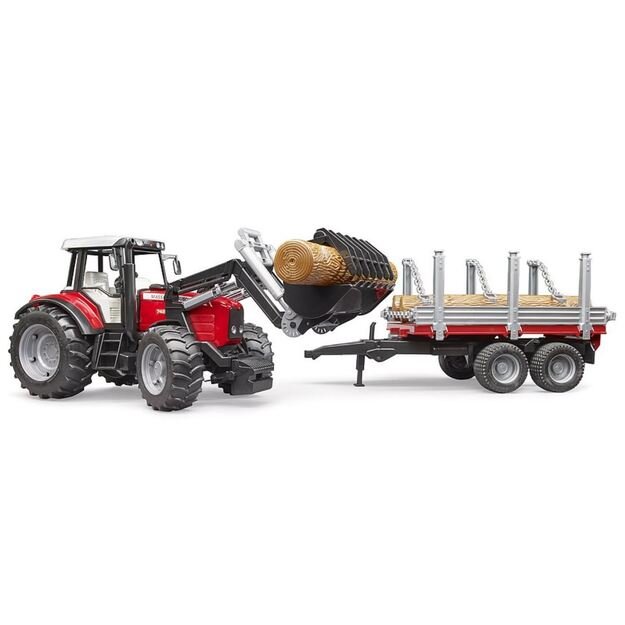 BRUDER traktorius Massey Ferguson 7480 su priekiniu krautuvu ir priekaba 02046